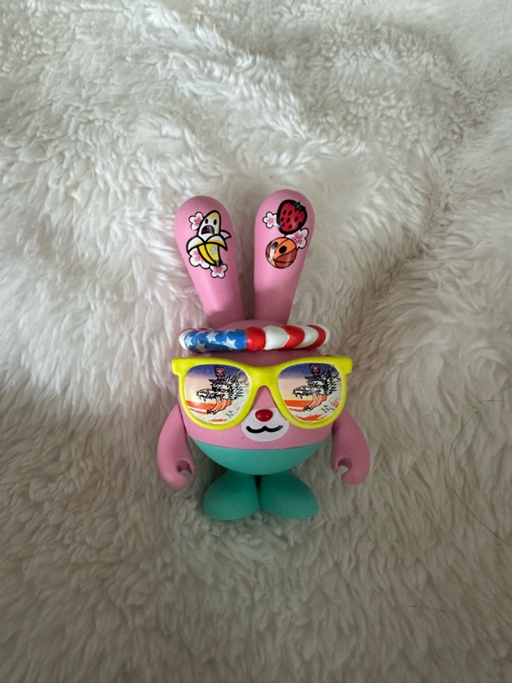 tokidoki Pink & Teal Bunny Figure with Yellow Sunglasses